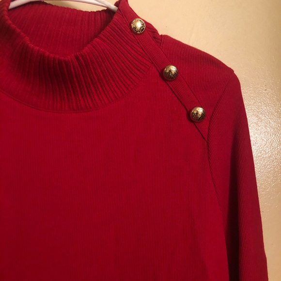 Rafaella Petite Mockneck Crest Button Sweater - Picture 5 of 12